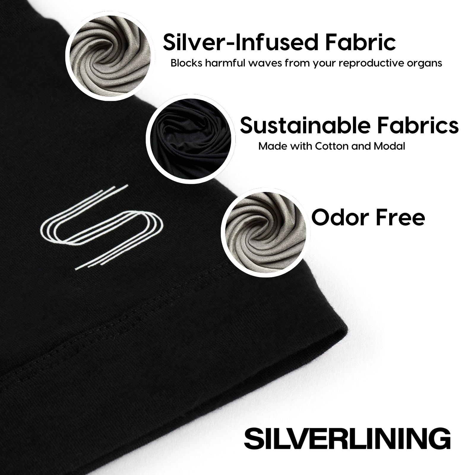 SILVERLINING E M F Blocking Underwear for Men – 3 Pack - Black - Large